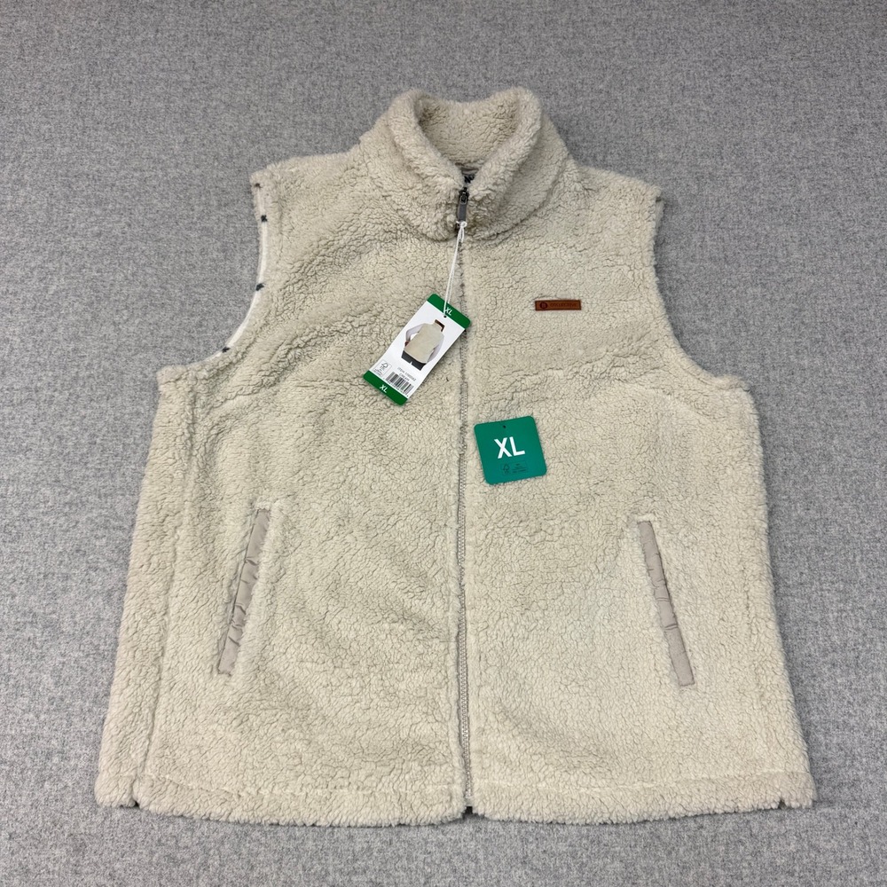 Sage Collective Sherpa Fleece Vest XL Cream Plaid Lined Full Zip Pockets 1780562